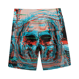 Digital Glitch Astronaut Skull Print Men's Sports Shorts