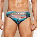 Digital Glitch Astronaut Skull Print Men's Swim Briefs