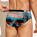 Digital Glitch Astronaut Skull Print Men's Swim Briefs