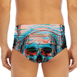 Digital Glitch Astronaut Skull Print Men's Triangle Swim Briefs