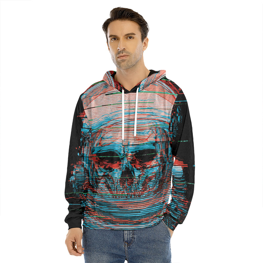 Digital Glitch Astronaut Skull Print Men's Velvet Pullover Hoodie