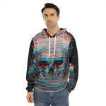 Digital Glitch Astronaut Skull Print Men's Velvet Pullover Hoodie