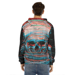 Digital Glitch Astronaut Skull Print Men's Velvet Pullover Hoodie