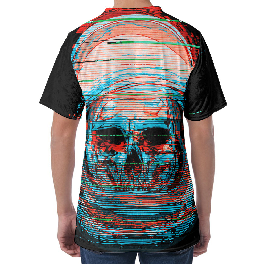 Digital Glitch Astronaut Skull Print Men's Velvet T-Shirt