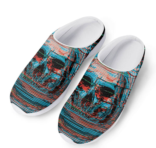 Digital Glitch Astronaut Skull Print Mesh Casual Shoes