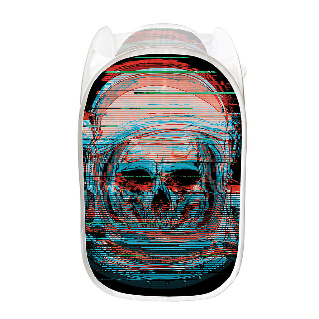 Digital Glitch Astronaut Skull Print Mesh Laundry Hamper