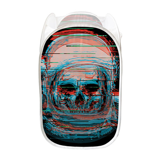 Digital Glitch Astronaut Skull Print Mesh Laundry Hamper