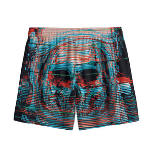 Digital Glitch Astronaut Skull Print Mesh Shorts