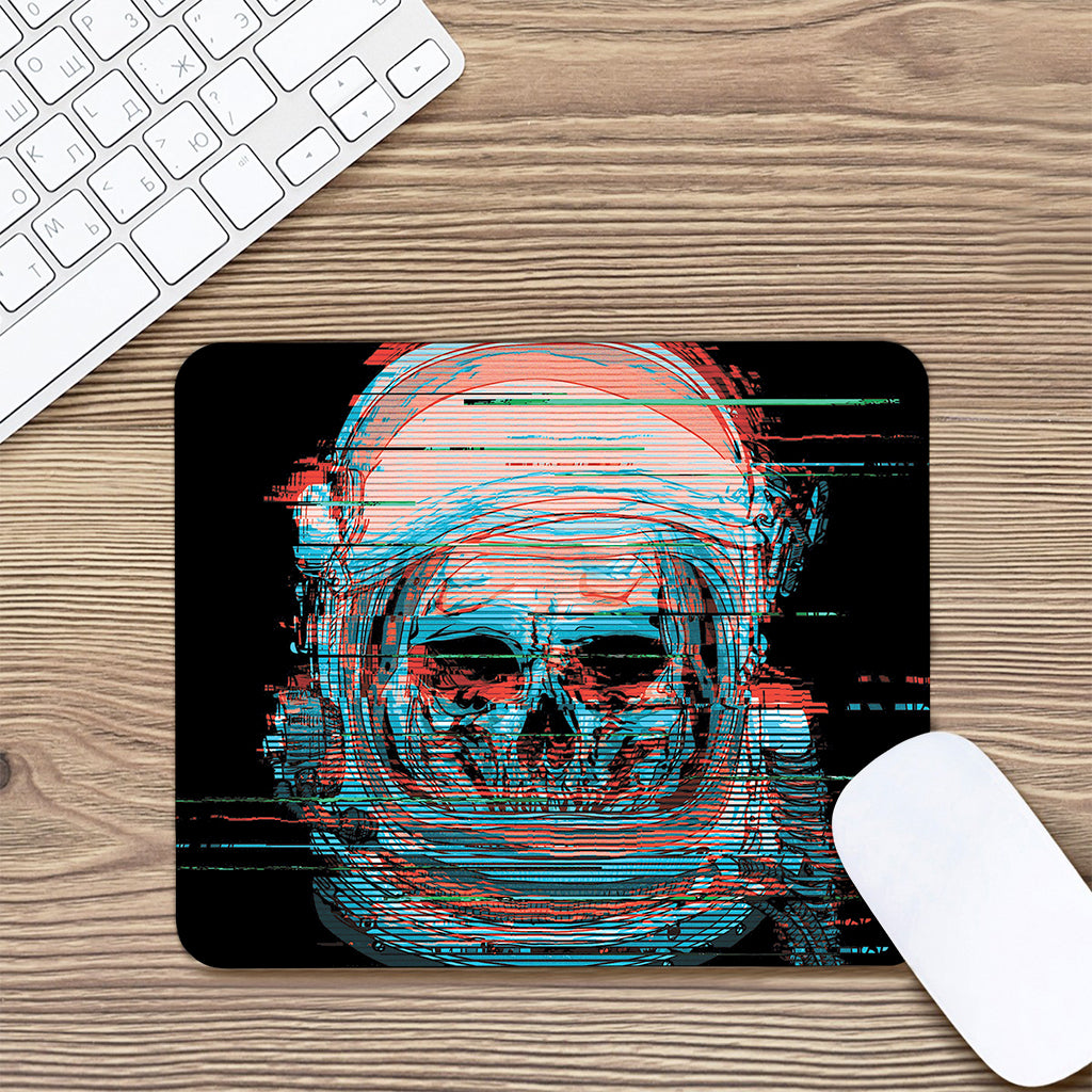 Digital Glitch Astronaut Skull Print Mouse Pad