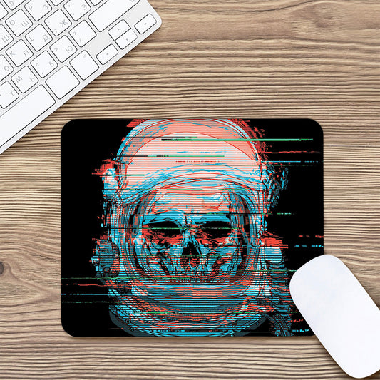 Digital Glitch Astronaut Skull Print Mouse Pad
