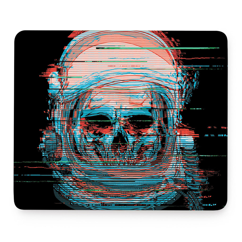Digital Glitch Astronaut Skull Print Mouse Pad