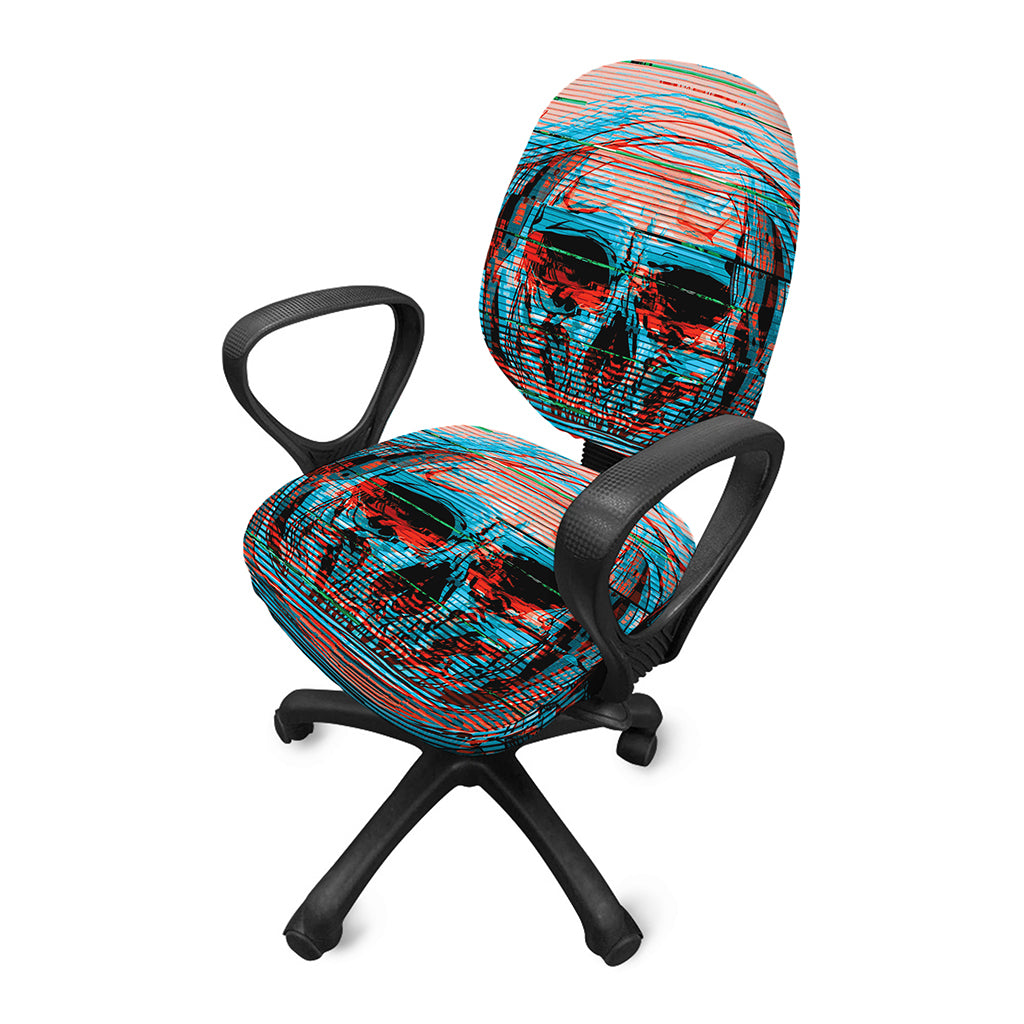Digital Glitch Astronaut Skull Print Office Chair Cover