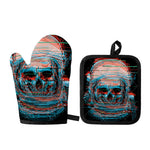 Digital Glitch Astronaut Skull Print Oven Mitt And Pot Holder Set