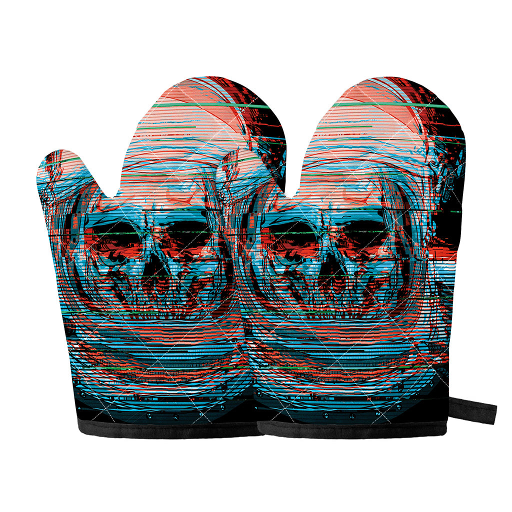 Digital Glitch Astronaut Skull Print Oven Mitts