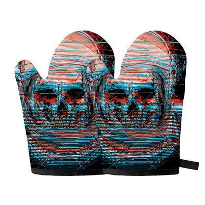Digital Glitch Astronaut Skull Print Oven Mitts