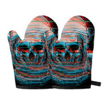Digital Glitch Astronaut Skull Print Oven Mitts