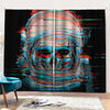 Digital Glitch Astronaut Skull Print Pencil Pleat Curtains