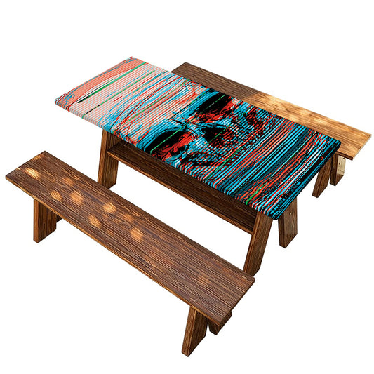 Digital Glitch Astronaut Skull Print Picnic Table Cover