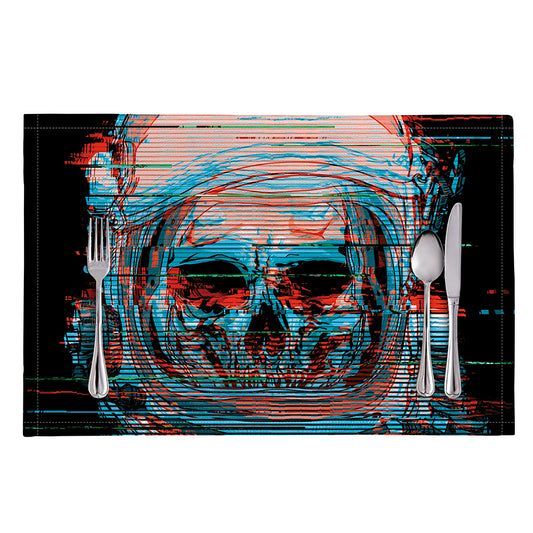 Digital Glitch Astronaut Skull Print Placemat