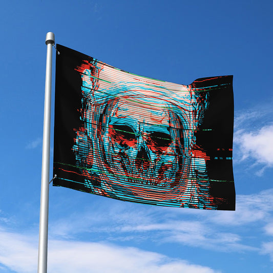 Digital Glitch Astronaut Skull Print Polyester Flag