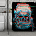 Digital Glitch Astronaut Skull Print Polyester Shower Curtain