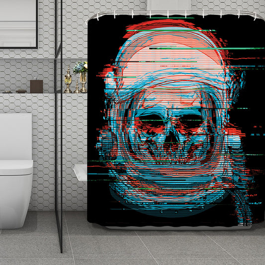 Digital Glitch Astronaut Skull Print Polyester Shower Curtain