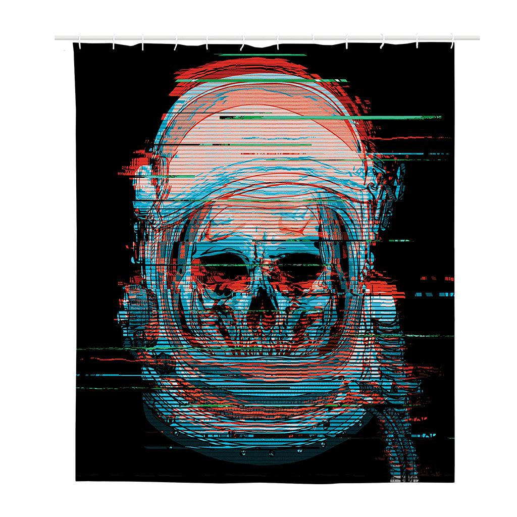 Digital Glitch Astronaut Skull Print Polyester Shower Curtain