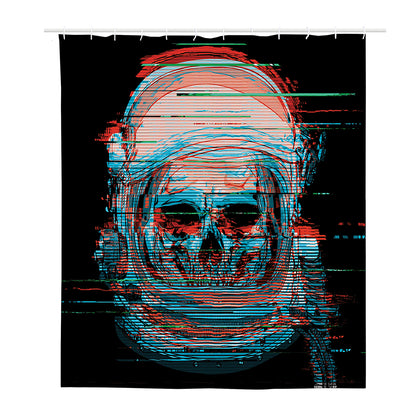Digital Glitch Astronaut Skull Print Polyester Shower Curtain