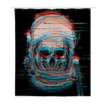 Digital Glitch Astronaut Skull Print Polyester Shower Curtain