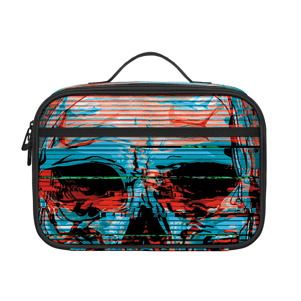 Digital Glitch Astronaut Skull Print Portable Lunch Bag
