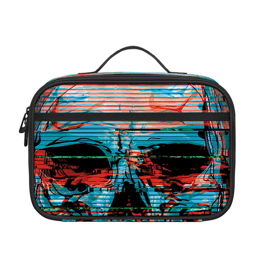 Digital Glitch Astronaut Skull Print Portable Lunch Bag