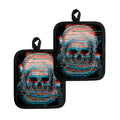 Digital Glitch Astronaut Skull Print Pot Holders