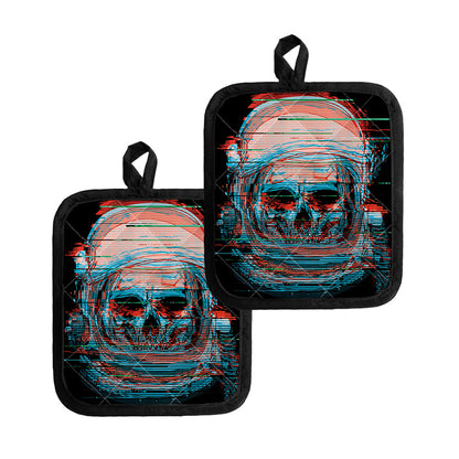 Digital Glitch Astronaut Skull Print Pot Holders