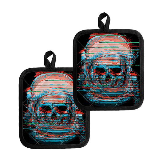 Digital Glitch Astronaut Skull Print Pot Holders