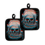Digital Glitch Astronaut Skull Print Pot Holders