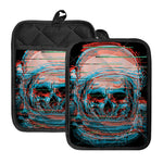 Digital Glitch Astronaut Skull Print Pot Holders With Pocket