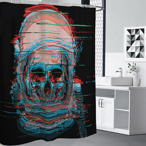 Digital Glitch Astronaut Skull Print Premium Shower Curtain