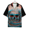 Digital Glitch Astronaut Skull Print Rayon Hawaiian Shirt