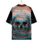 Digital Glitch Astronaut Skull Print Rayon Hawaiian Shirt