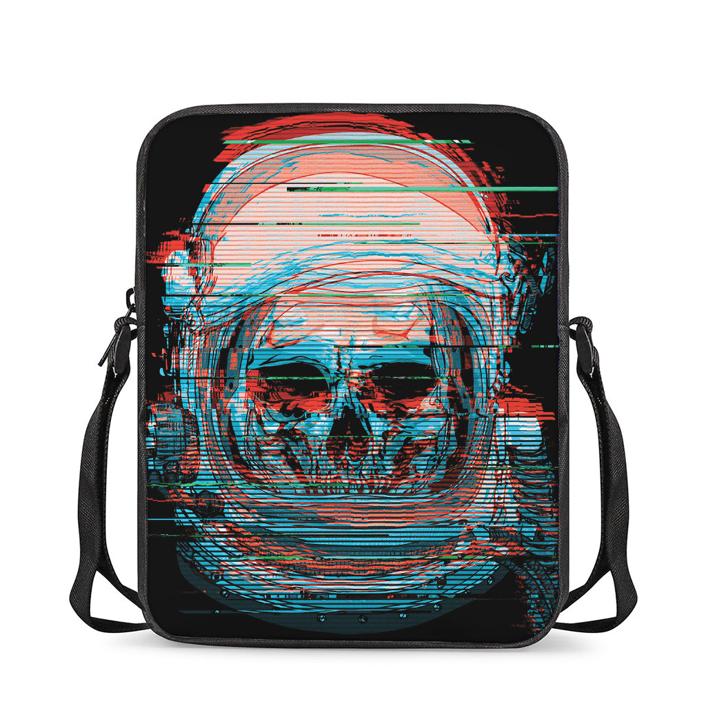 Digital Glitch Astronaut Skull Print Rectangular Crossbody Bag