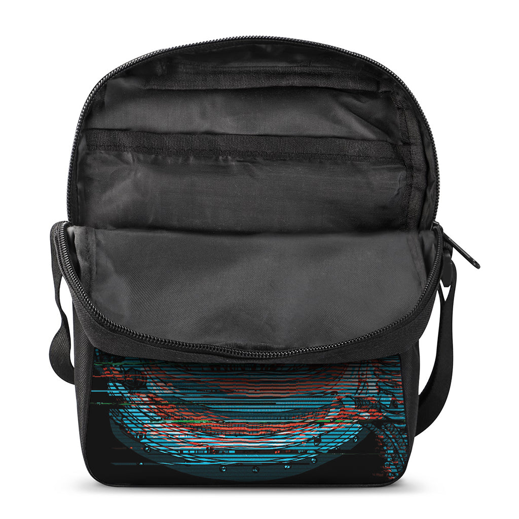 Digital Glitch Astronaut Skull Print Rectangular Crossbody Bag