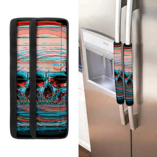 Digital Glitch Astronaut Skull Print Refrigerator Handle Covers