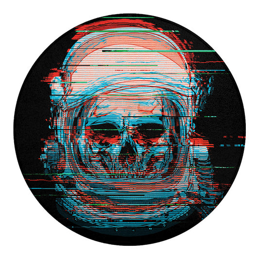 Digital Glitch Astronaut Skull Print Round Blanket