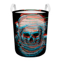 Digital Glitch Astronaut Skull Print Round Laundry Basket