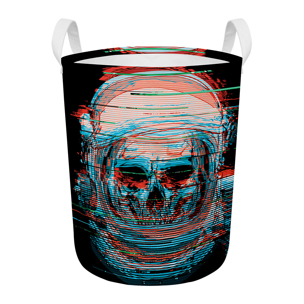 Digital Glitch Astronaut Skull Print Round Laundry Basket