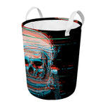 Digital Glitch Astronaut Skull Print Round Laundry Basket