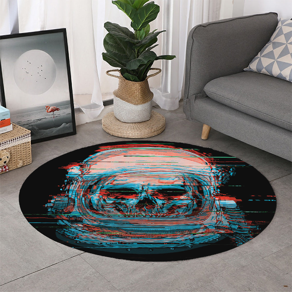 Digital Glitch Astronaut Skull Print Round Rug