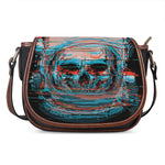 Digital Glitch Astronaut Skull Print Saddle Bag