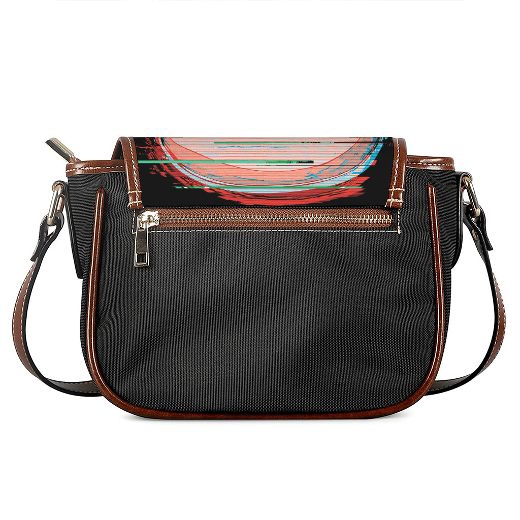 Digital Glitch Astronaut Skull Print Saddle Bag