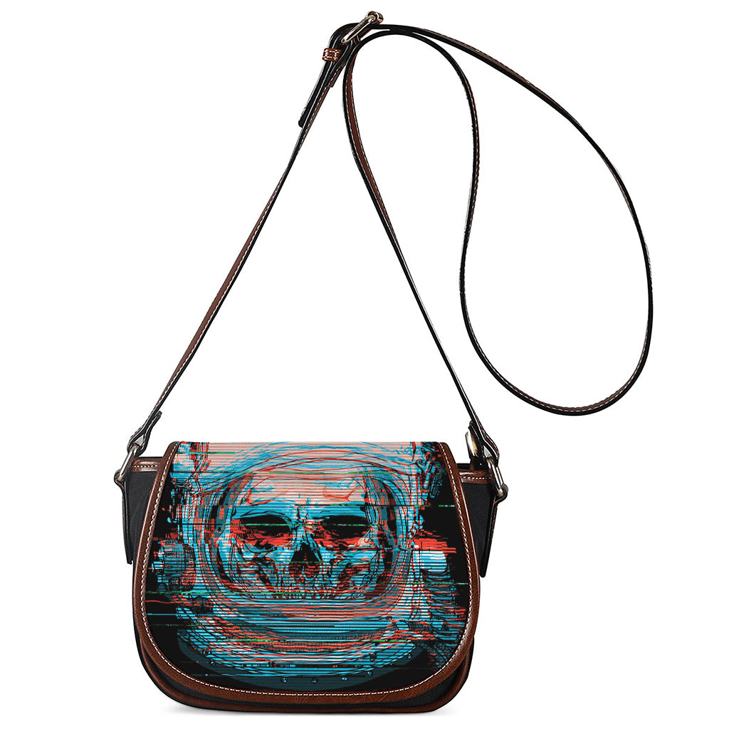 Digital Glitch Astronaut Skull Print Saddle Bag